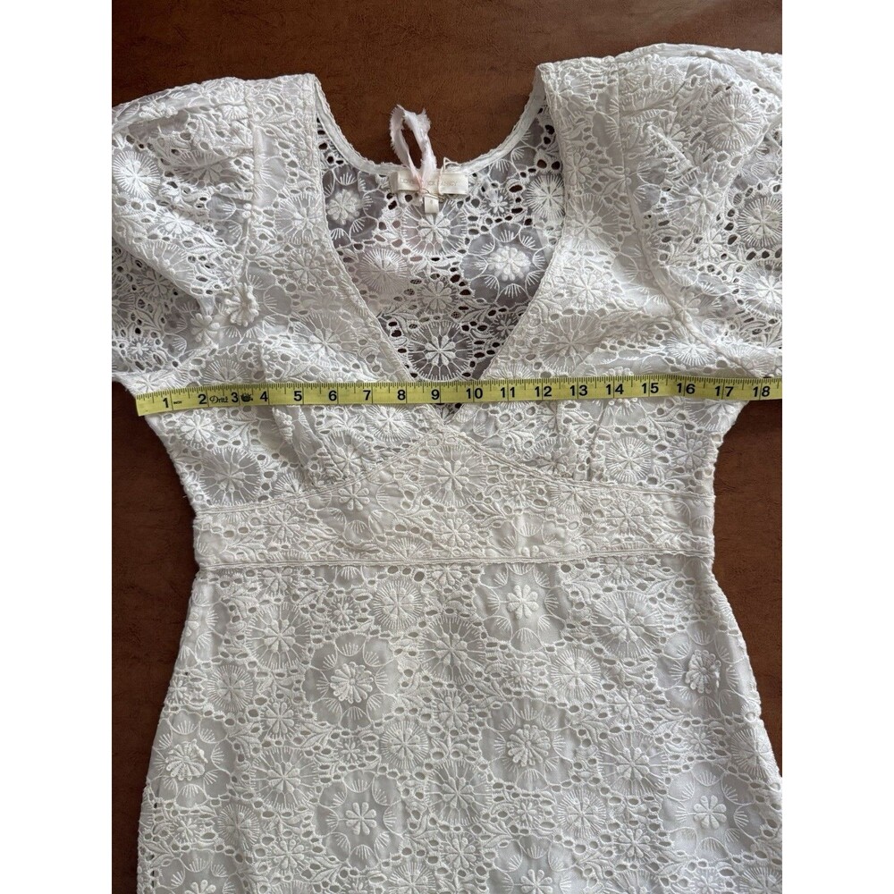 LoveShackFancy Faye White Lace Puff Sleeve Mini Dress Size 6 NWT - Picture 8 of 11